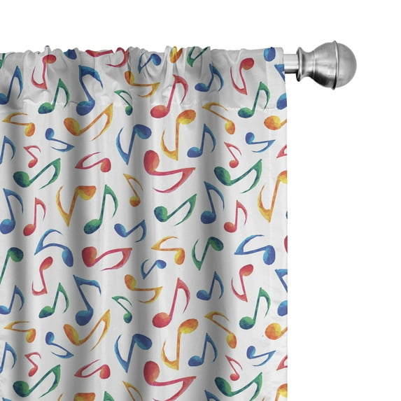 Ambesonne Music Curtains, Notes Watercolor, Pair of 28"x63", Multicolor