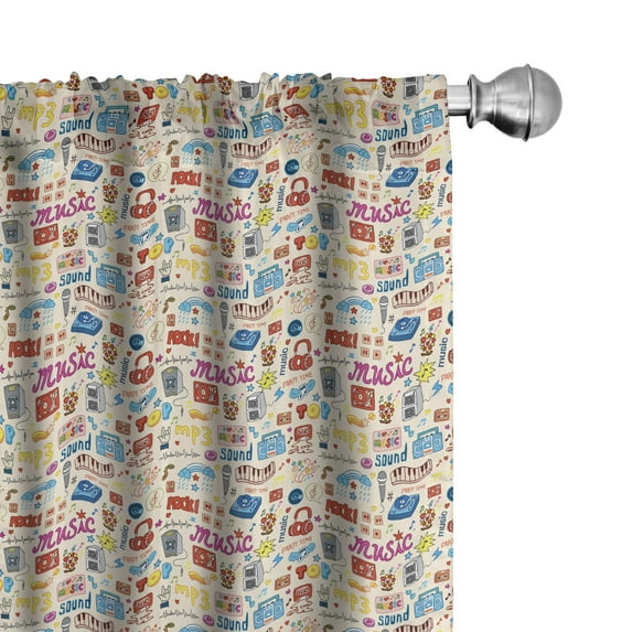 Ambesonne Music Curtains, Retro Pop Art Style, Pair of 28"x63", Multicolor