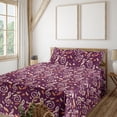 thumbnail image 1 of Ambesonne Music Fitted & Flat Sheet with Shams 4 Pcs Set, Treble Clef Feathers Colorful, King, Dark Magenta Pale Ruby, 1 of 5