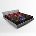 thumbnail image 1 of Ambesonne Music Fitted Sheet, All Jazz Sign Brick Wall, Full Size, Red Blue, 1 of 2