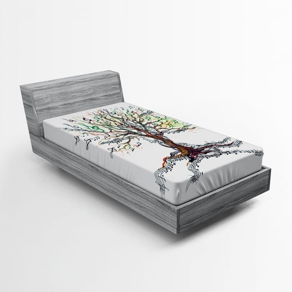Ambesonne Music Fitted Sheet, Autumn Nature Tree Swirls, Twin Size, Multicolor