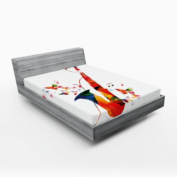 Ambesonne Music Fitted Sheet, Butterfly Orchestra Jazz, Full Size, Multicolor