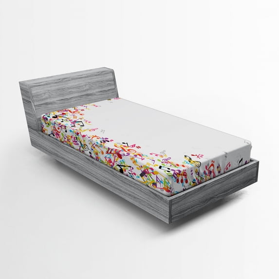 Ambesonne Music Fitted Sheet, Colorful Festival Frame, Twin XL Size, Multicolor