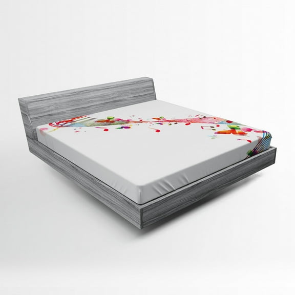 Ambesonne Music Fitted Sheet, Colorful Notes Butterfly, Full Size, Multicolor