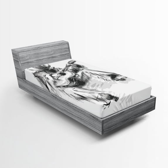 Ambesonne Music Fitted Sheet, Cowboy and Guitar Eastern, Twin Size, Black and Pale Grey