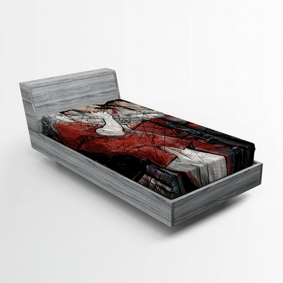 Ambesonne Music Fitted Sheet, Grunge Jazz Musician, Twin XL Size, Red Black White
