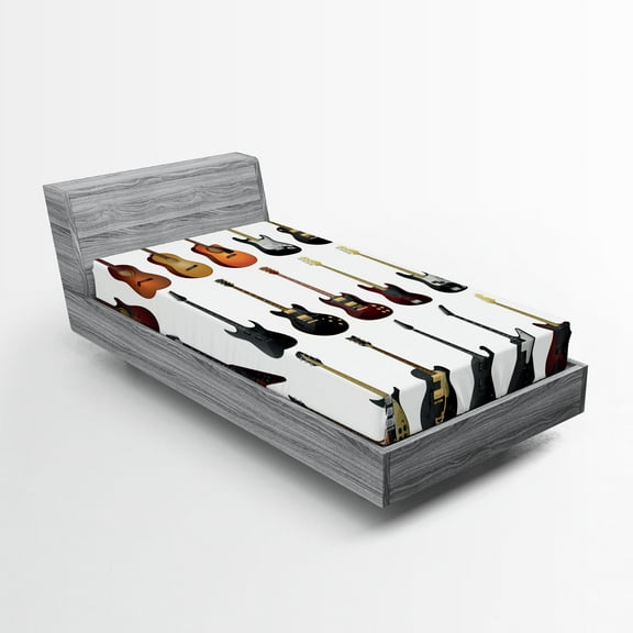 Ambesonne Music Fitted Sheet, Guitars Rock and Jazz, Twin Size, Multicolor