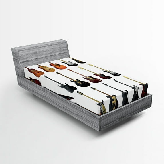 Ambesonne Music Fitted Sheet, Guitars Rock and Jazz, Twin XL Size, Multicolor