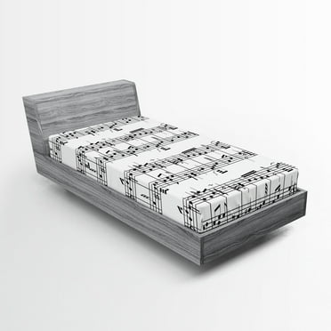 Ambesonne Music Fitted Sheet, Notes on the Clef, Twin Size, Black and White