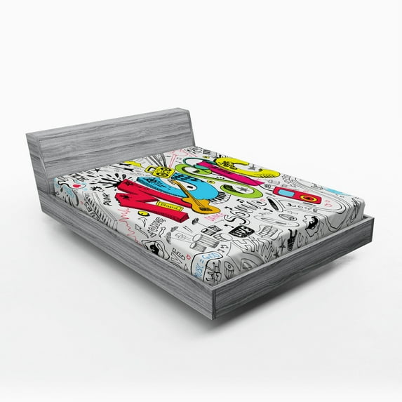 Ambesonne Music Fitted Sheet, Pop Art Doodle Style Art, Queen Size, Multicolor