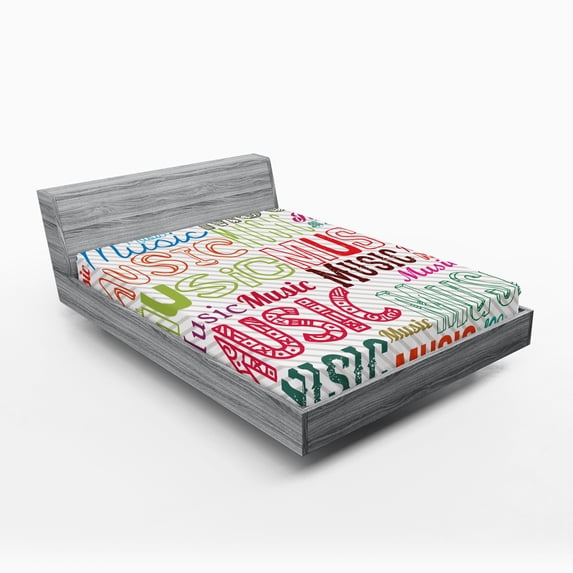 Ambesonne Music Fitted Sheet, Typography Rhythm Funky, Full Size, Multicolor
