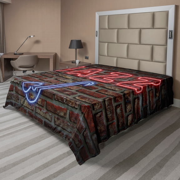 Ambesonne Music Flat Sheet, All Jazz Sign Brick Wall, King Size, Red Blue