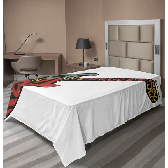 Ambesonne Music Flat Sheet, Bass Guitar Rock and Roll, Twin Size, Multicolor