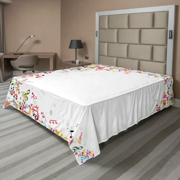 Ambesonne Music Flat Sheet, Colorful Festival Frame, Full Size, Multicolor