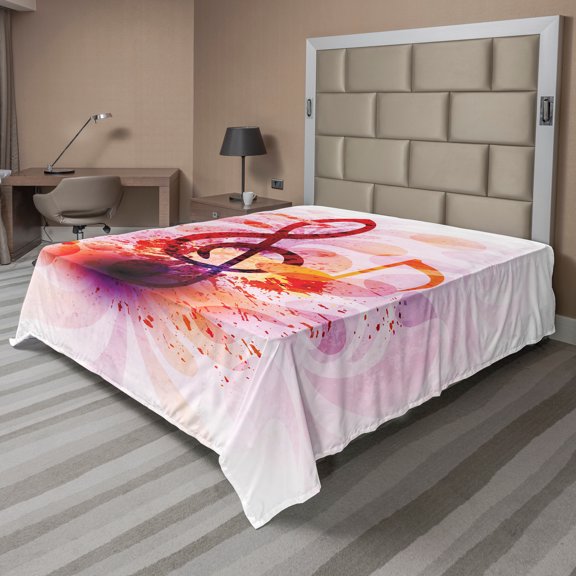 Ambesonne Music Flat Sheet, Gradient Treble Chef Motif, King Size, White and Multicolor