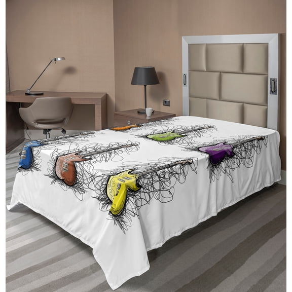 Ambesonne Music Flat Sheet, Guitar Collage for Teens, Twin Size, Multicolor