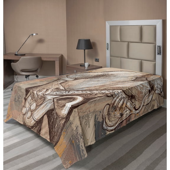 Ambesonne Music Flat Sheet, Jazz Musician on Street, TwinXL Size, Brown Ecru