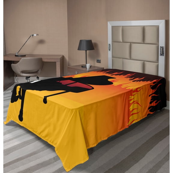 Ambesonne Music Flat Sheet, Pianist Man Playing on, Twin Size, Marigold Multicolor