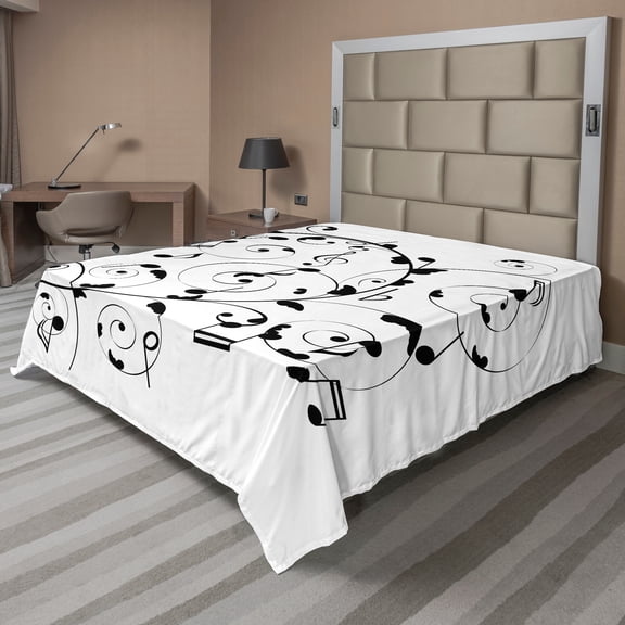 Ambesonne Music Flat Sheet, Treble Chef Curlicue Motif, Full Size, White Charcoal Grey