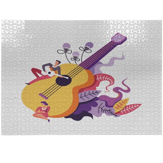 Ambesonne Music Jigsaw Puzzle Durable Cardboard, Guitarist Performing, 1000 pcs, Mustard and Multicolor