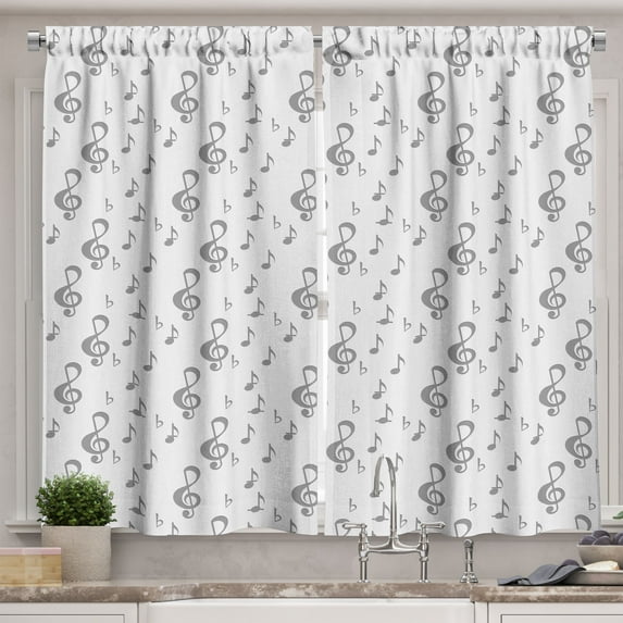 Ambesonne Music Kitchen Curtains, G Clefs and Musical Notes, 55"x45", Ivory and Pale Taupe