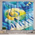 thumbnail image 1 of Ambesonne Music Kitchen Curtains, Stained Glass Clef Notes Keys, 55"x45", Blue Yellow and Green, 1 of 1