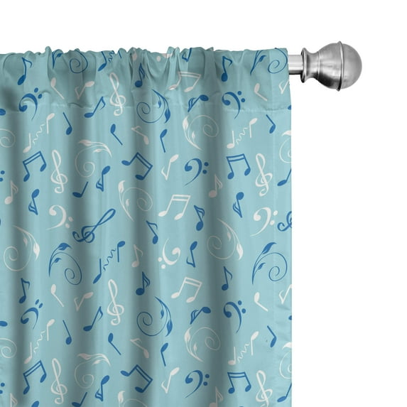 Ambesonne Music Note 4-Panel Curtains, Vintage Doodle Swirls, 56"x95", Pale Blue Cobalt Blue