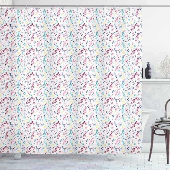 Ambesonne Music Note Shower Curtain, Colorful Treble Clefs, 69"Wx70"L, Raspberry and Violet Blue
