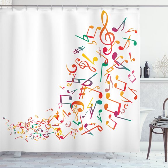 Ambesonne Music Note Shower Curtain, Flow of Colorful, 69"Wx70"L, Multicolor