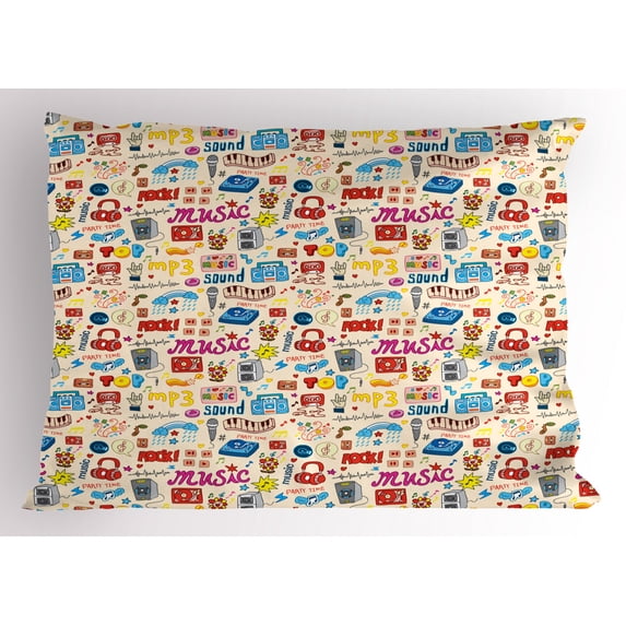 Ambesonne Music Pillow Sham, Retro Pop Art Style, 36" X 20", Multicolor