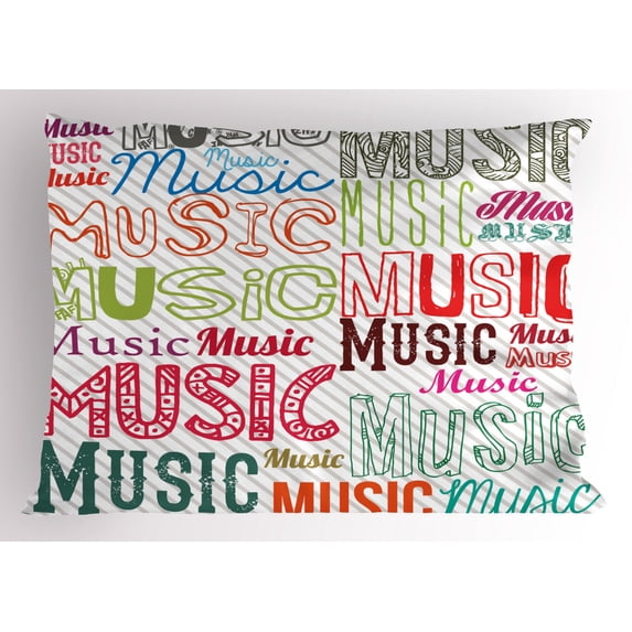 Ambesonne Music Pillow Sham, Typography Rhythm Funky, 36" X 20", Multicolor