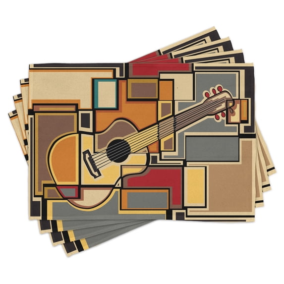 Ambesonne Music Place Mats Set of 4, Geometric Guitar Funky, Standard Size, Multicolor