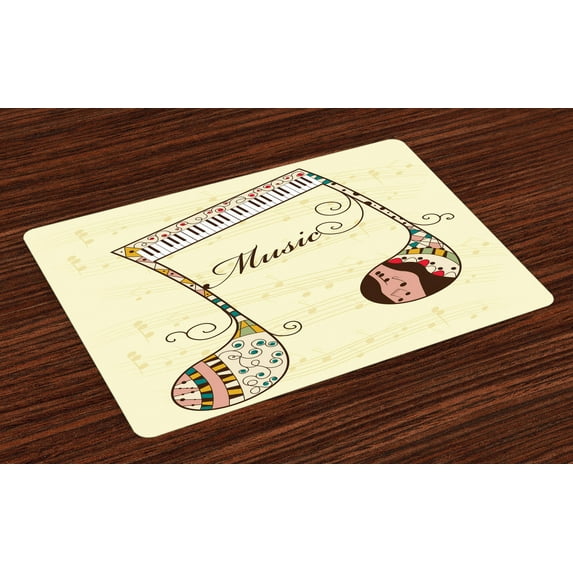 Ambesonne Music Place Mats Set of 4, Keyboard Musical Note, Standard Size, Multicolor