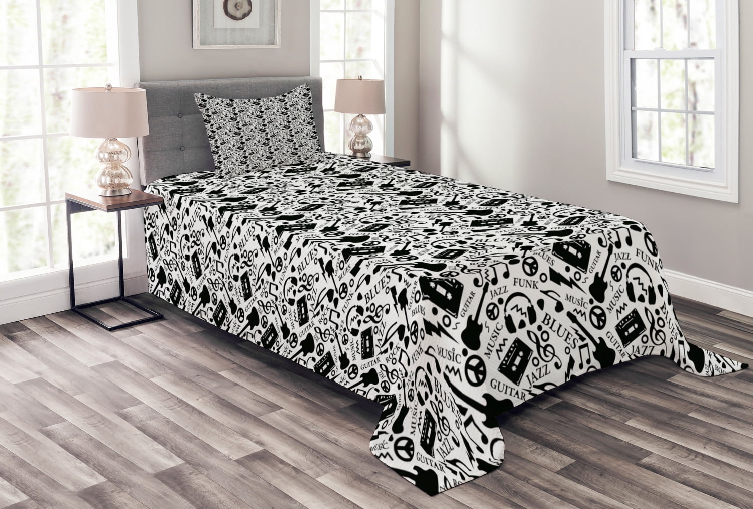White Quilted Twin Bedspread Set with Pillow Sham