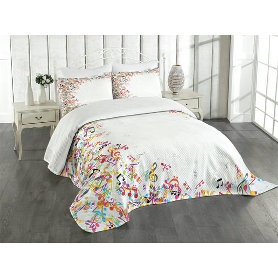 Ambesonne Music Quilted Bedspread Set 3 Pcs, Colorful Festival Frame, King Size, Multicolor
