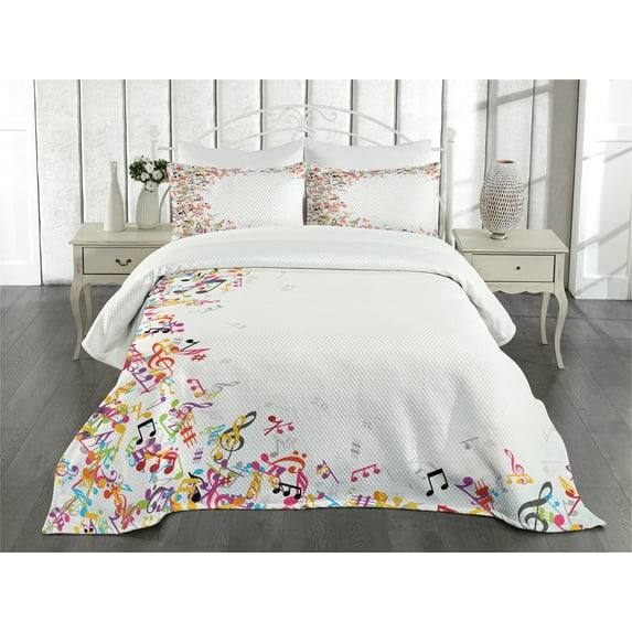 Ambesonne Music Quilted Bedspread Set 3 Pcs, Colorful Festival Frame, Queen Size, Multicolor