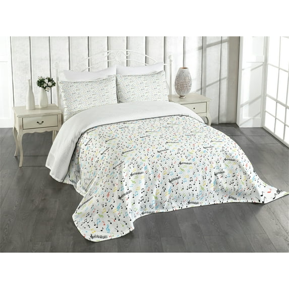 Ambesonne Music Quilted Bedspread Set 3 Pcs, Vibes Notes Beat, Queen Size, Multicolor