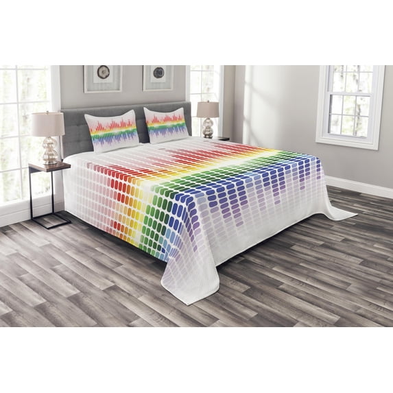Ambesonne Music Quilted Bedspread Set 3 Pcs, Vibrant Colors Club Disco, Queen Size, Multicolor
