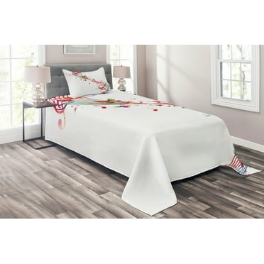 Ambesonne Music Quilted Coverlet 2 Pcs, Colorful Notes Butterfly, Twin Size, Multicolor