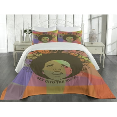 Ambesonne Music Quilted Coverlet 3 Pcs, American Woman, King Size, Multicolor