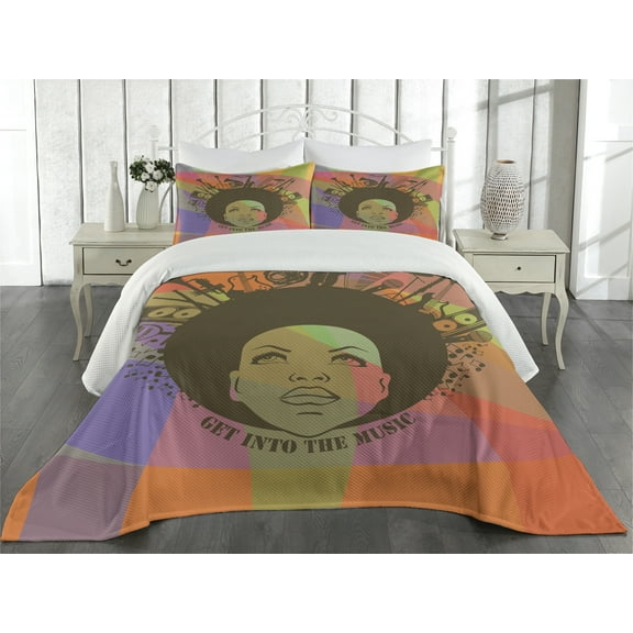 Ambesonne Music Quilted Coverlet 3 Pcs, American Woman, Queen Size, Multicolor