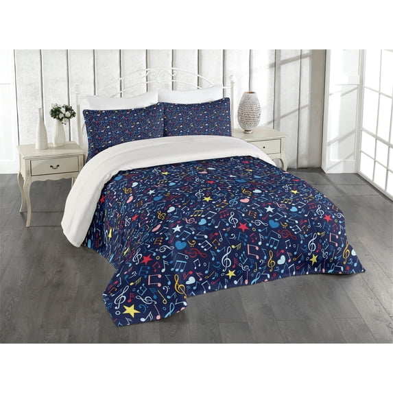 Ambesonne Music Quilted Coverlet 3 Pcs, Rhythm in My Heart Design, King Size, Multicolor