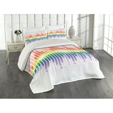 Ambesonne Music Quilted Coverlet 3 Pcs, Vibrant Colors Club Disco, King Size, Multicolor