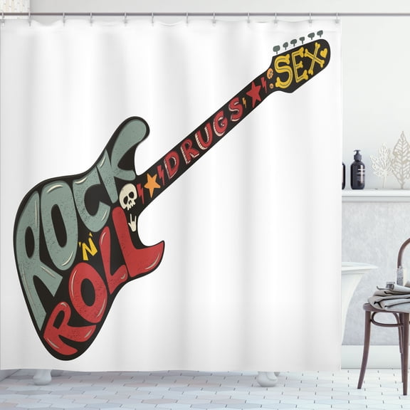 Ambesonne Music Shower Curtain, Bass Guitar Rock and Roll, 69"Wx70"L, Multicolor