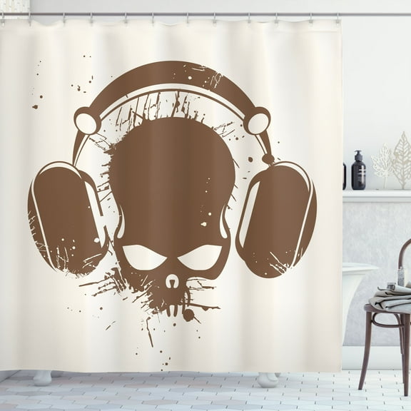 Ambesonne Music Shower Curtain, DJ Grunge Retro Skull, 69"Wx75"L, Pale Caramel Cream