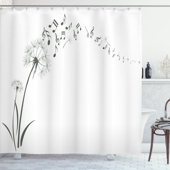 Ambesonne Music Shower Curtain, Dandelion Summer Meadow Print, 69"Wx70"L, Dark Tan
