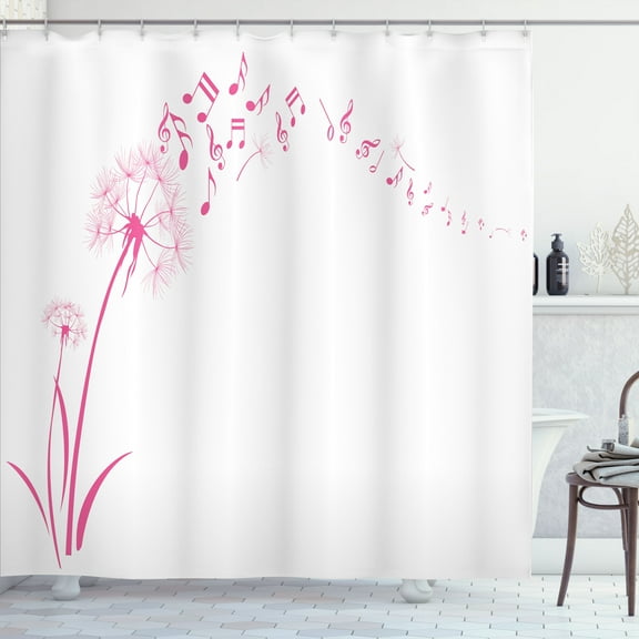 Ambesonne Music Shower Curtain, Dandelion Summer Meadow Print, 69"Wx75"L, Hot Pink
