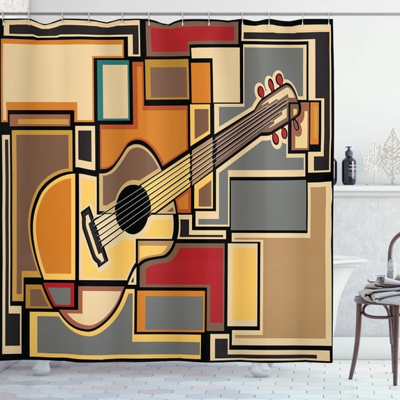 Ambesonne Music Shower Curtain, Geometric Guitar Funky, 69"Wx75"L, Multicolor