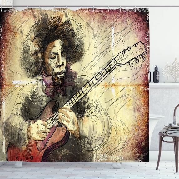 Ambesonne Music Shower Curtain, Guitar Virtoso Sketchy, 69"Wx70"L, Brown Beige Black