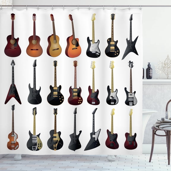 Ambesonne Music Shower Curtain, Guitars Rock and Jazz, 69"Wx75"L, Multicolor
